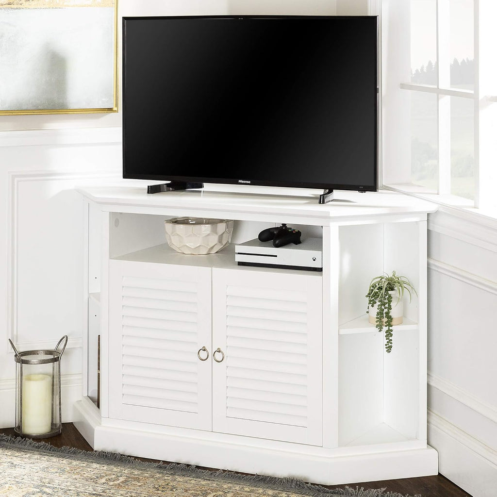 White 52 Inch Wood TV Stand with Storage Cabinets V7316
