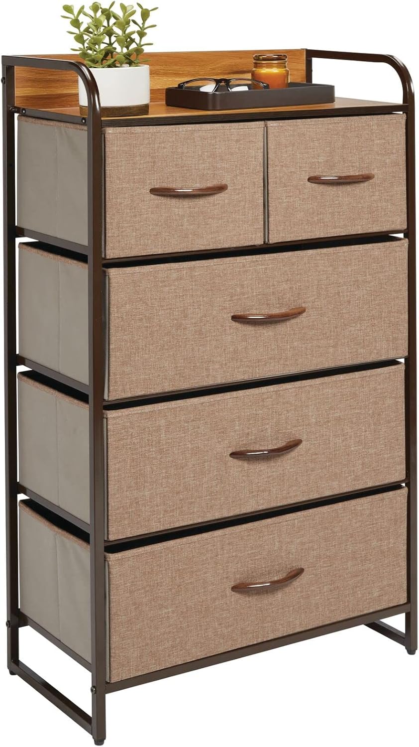 Tall Dresser Storage Chest with 5 Removable Drawers Tan Bronze G921