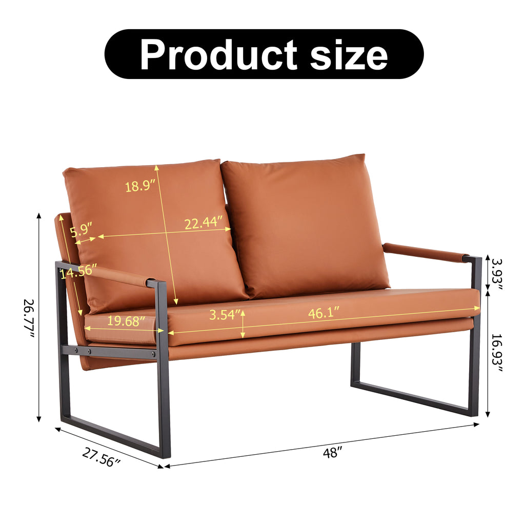 Brown PU Leather Two-Seater Sofa Chair with 2 Pillows D76740