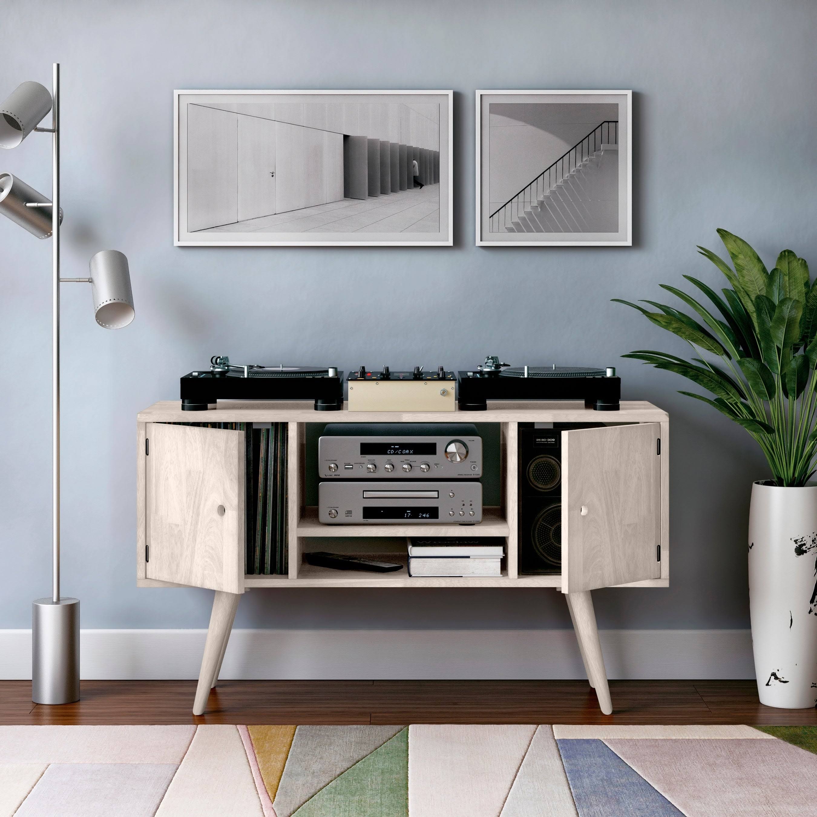 White Wash Wood Entertainment Cabinet with Doors O62568
