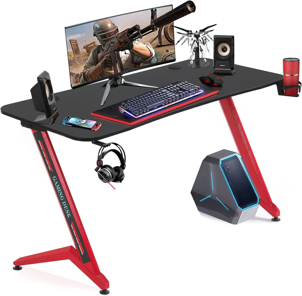 Black&Red 44 inch Gaming Desk with Headphone Hook and Cup Holder N87519