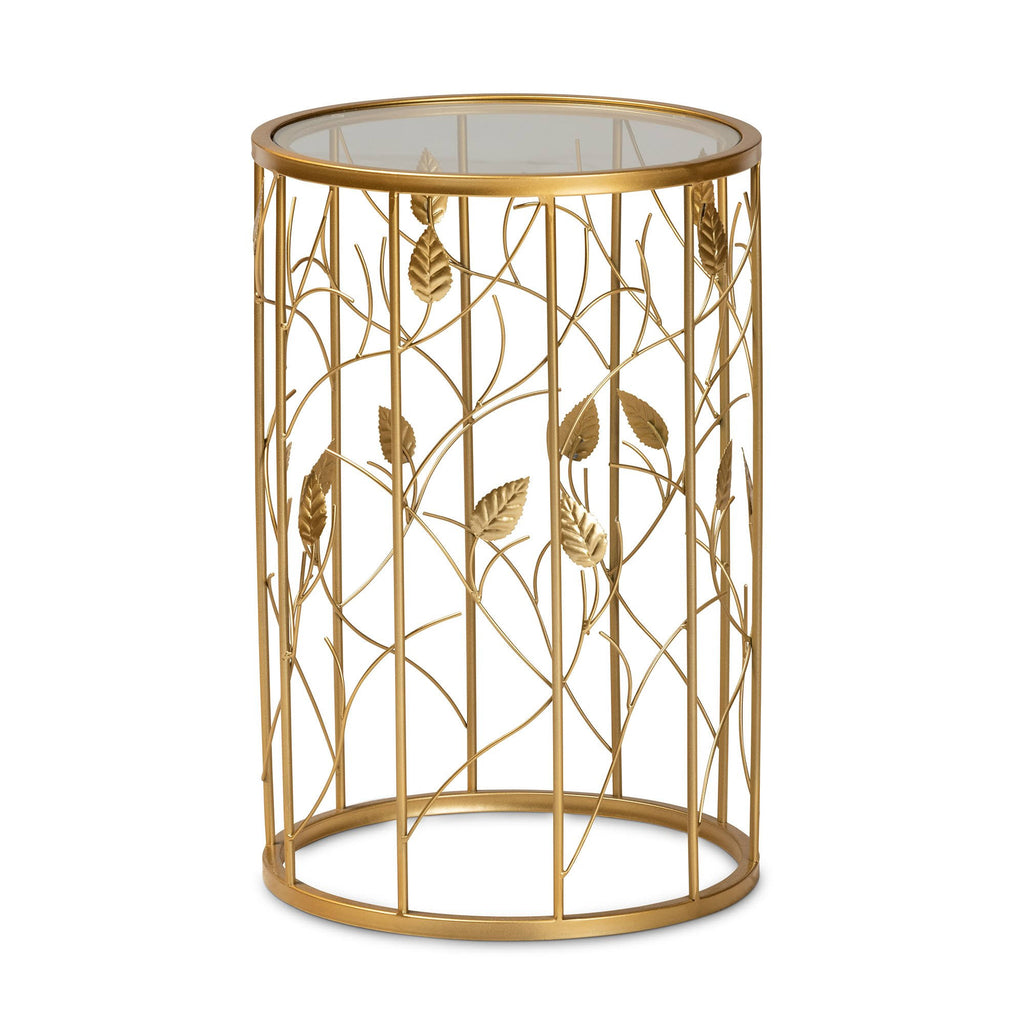 Gold Metal and Glass Leaf Accent End Table P949063