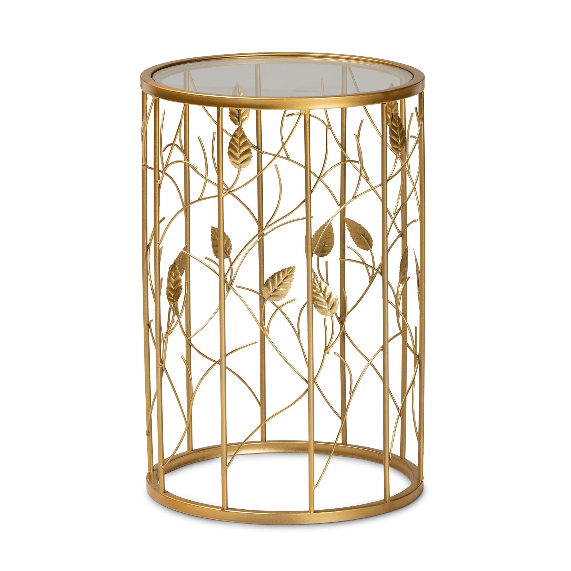 Gold Metal and Glass Leaf Accent End Table P949063