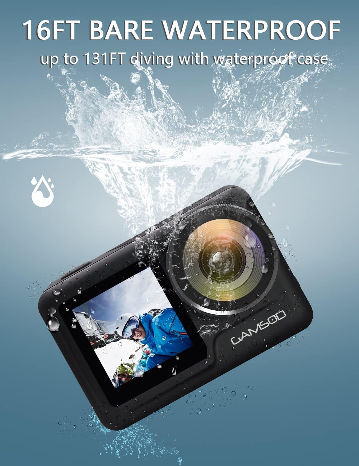 4K 60FPS Action Camera with Stabilization, 20MP WiFi Dual Screen Voice Remote Control 2 Batteries M4949