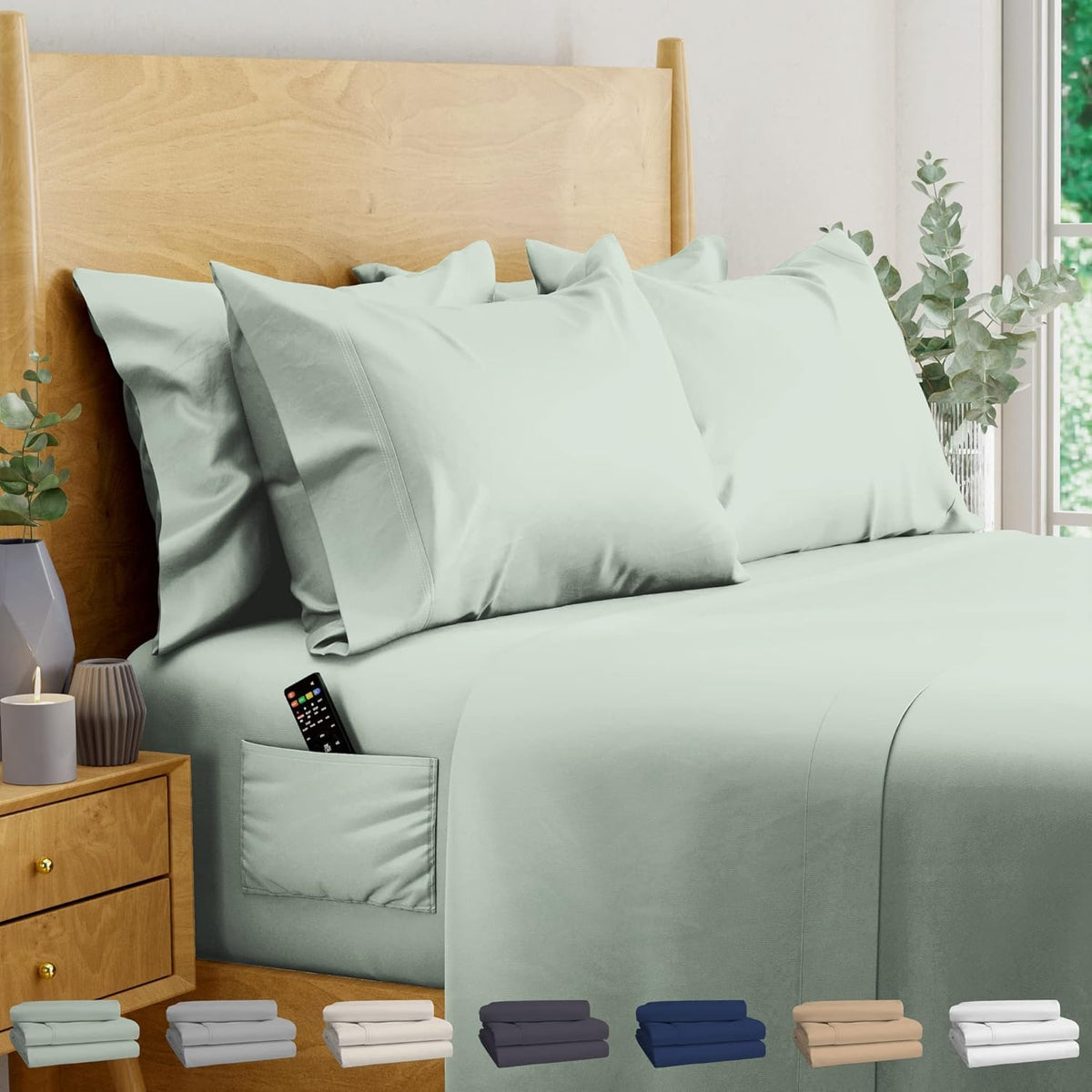 Ivory 6 pcs Queen Eucalyptus Lyocell Sheet Set with 2 Side Pockets B222
