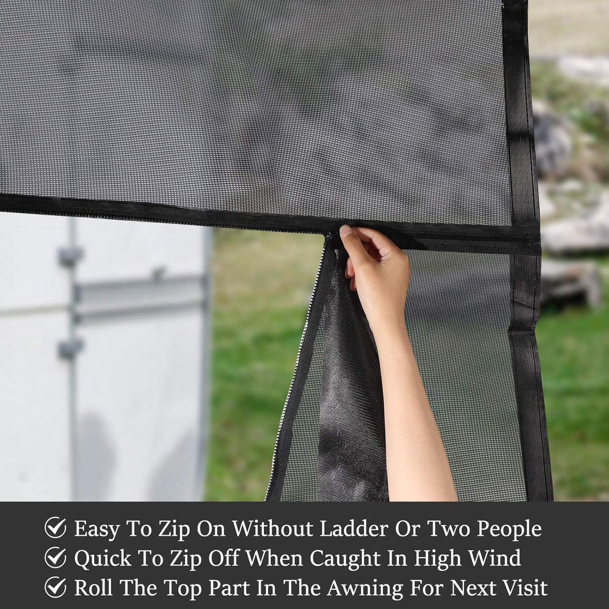 RV Awning Shade Screen with Zipper 10' x 9' Black Mesh W892433