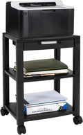 Black 3 Tier Rolling Printer Stand with Drawer D8452