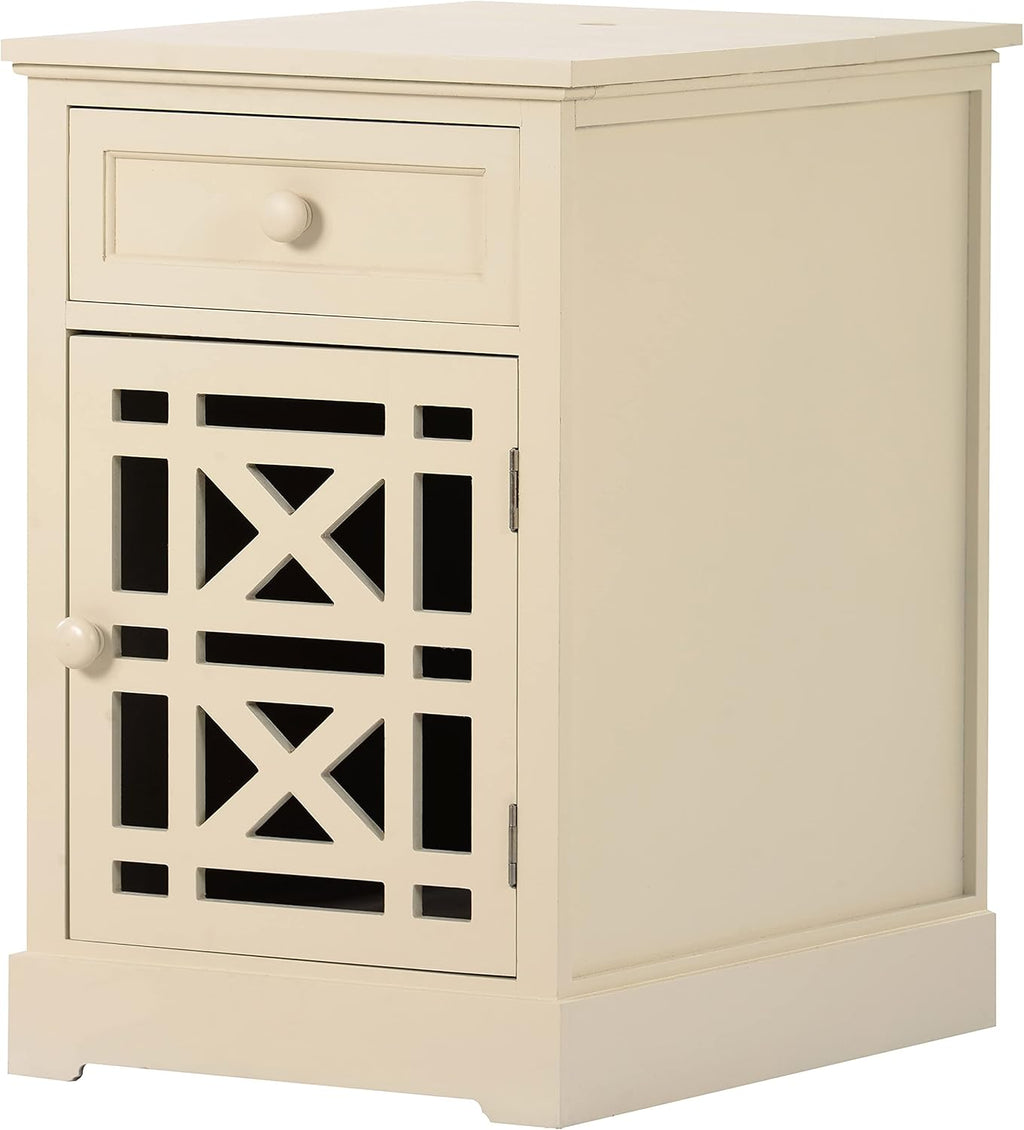Navy Blue Antique End Table with Drawer and Storage Cabinet S377069