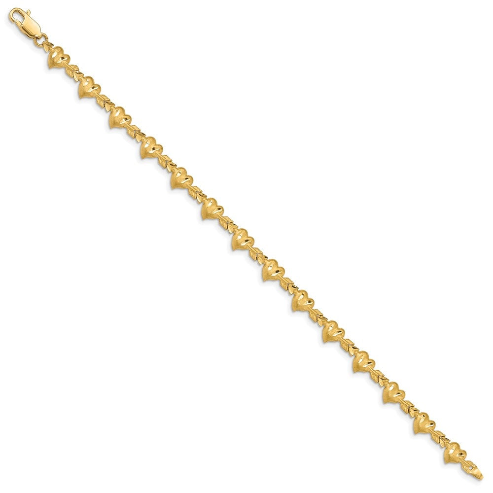 14K Yellow Gold Satin Heart Arrow Bracelet 7 inch D58265