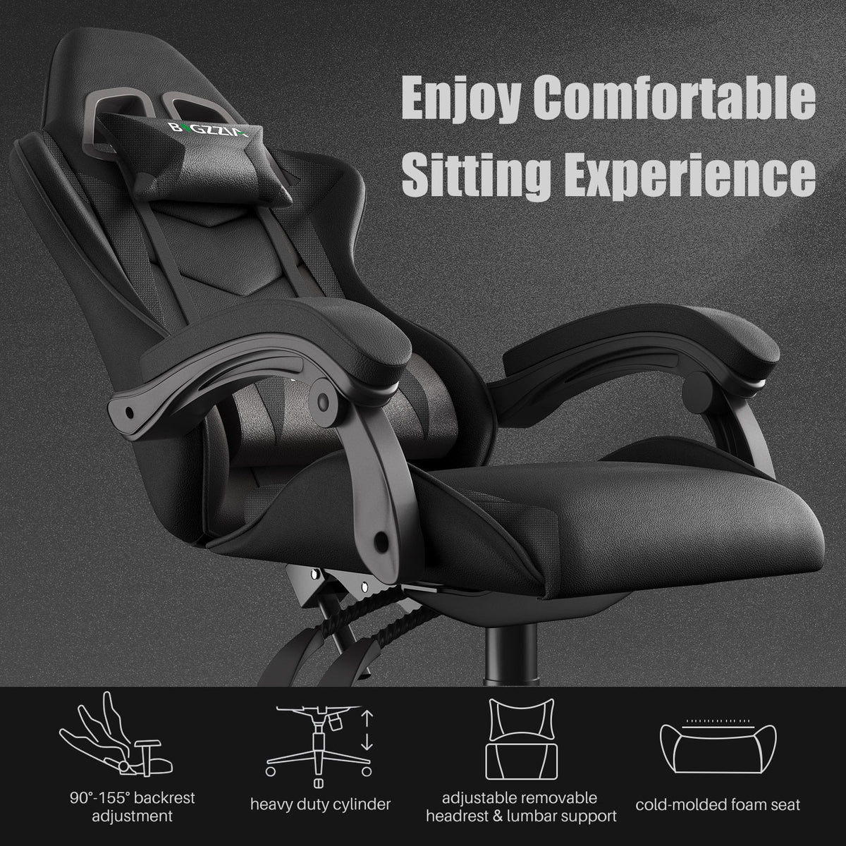 Ergonomic Gaming Chair with Headrest & Lumbar Pillow, Black B9555