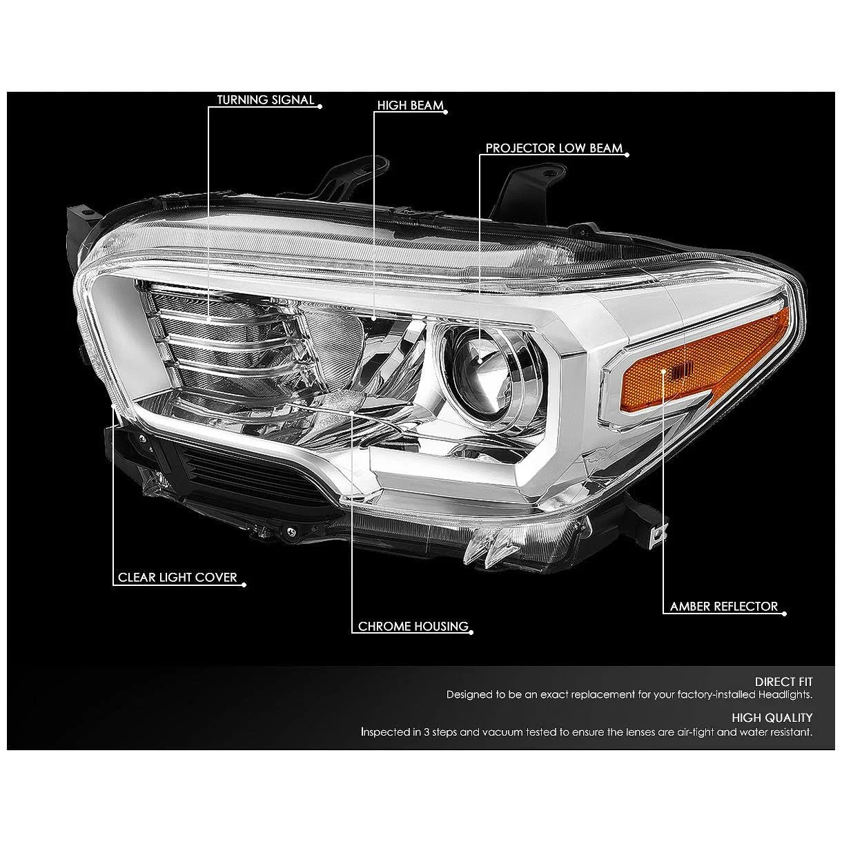 Chrome Housing Amber Projector Headlight Set Y7628