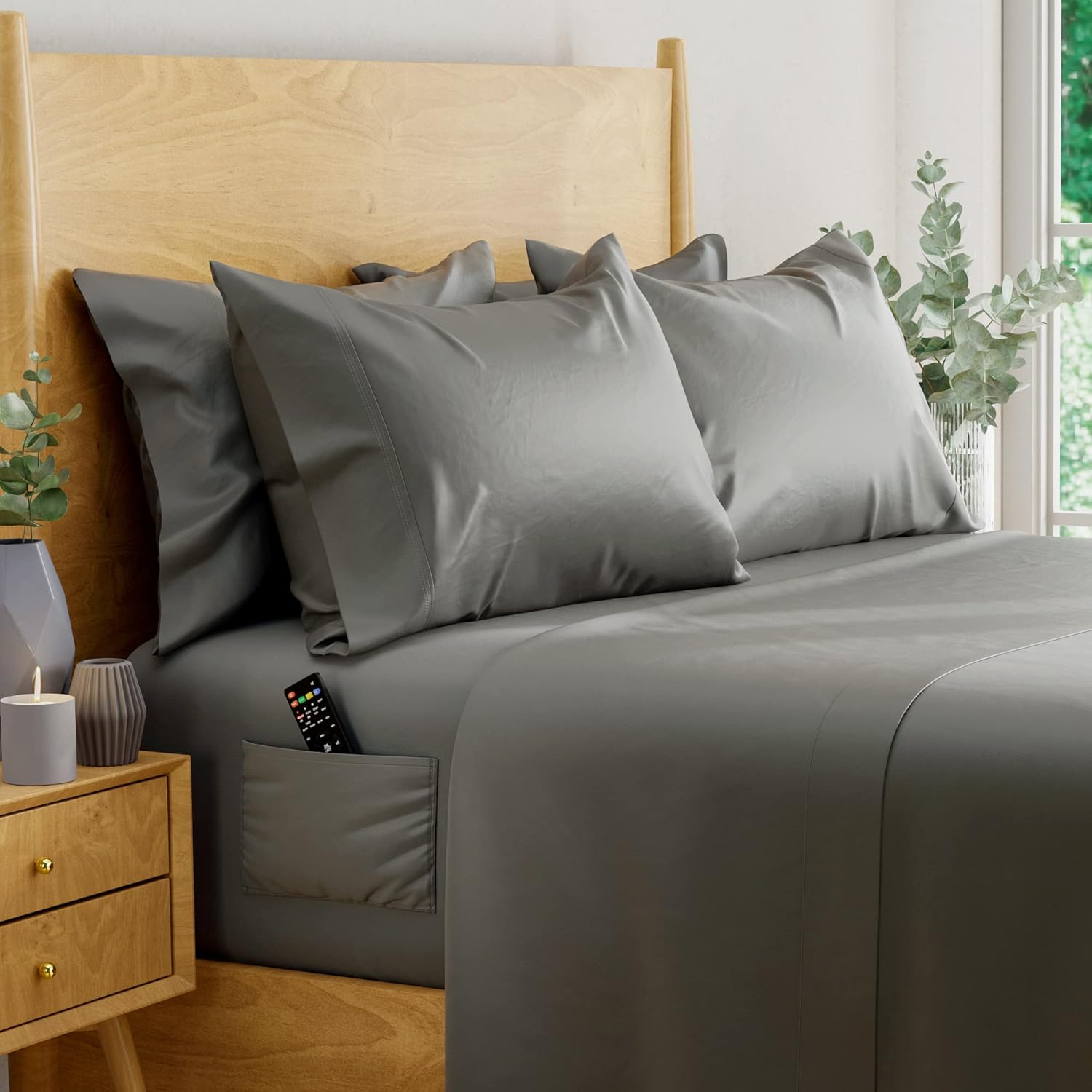 Ivory 6 pcs Queen Eucalyptus Lyocell Sheet Set with 2 Side Pockets B222