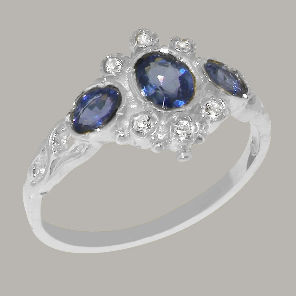 9k White Gold Sapphire & Diamond Promise Ring V14999