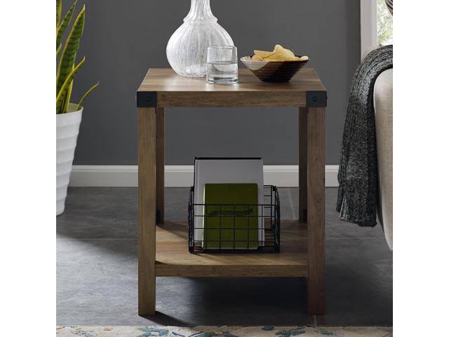 Rustic Oak Metal Side Table Y28412