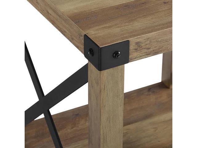 Rustic Oak Metal Side Table Y28412