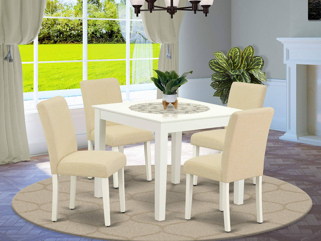 5pc Square Table and Four Parson Chair with Linen Fabric Light Beig N440