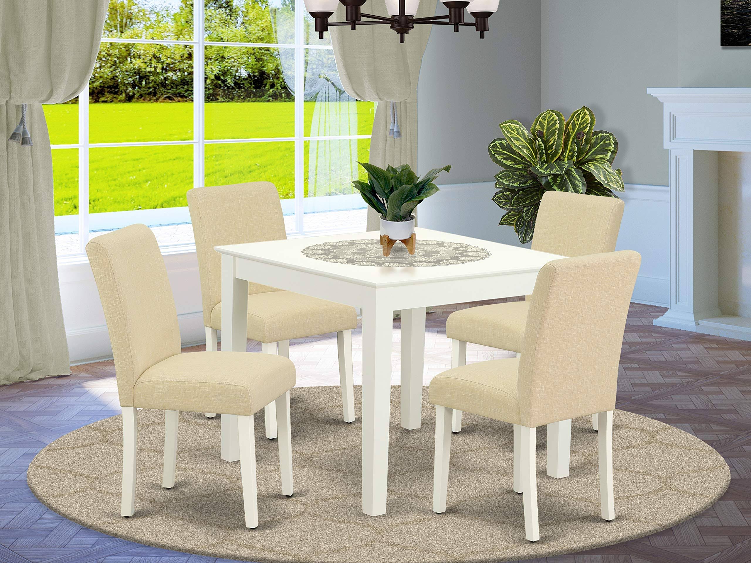 5pc Square Table and Four Parson Chair with Linen Fabric Light Beig N440