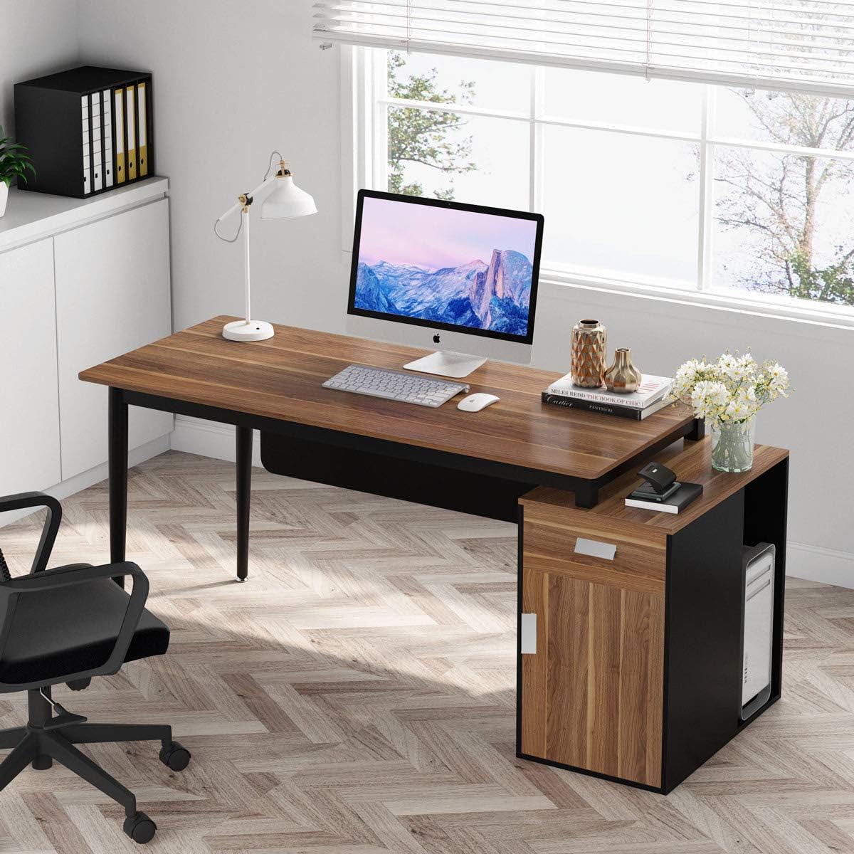 55 inch Computer Desk with Storage Cabinet and Drawer F5011