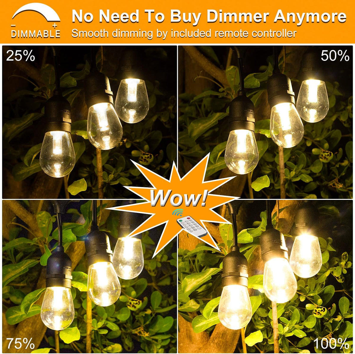 48FT Waterproof Dimmable LED String Lights with Remote D735357