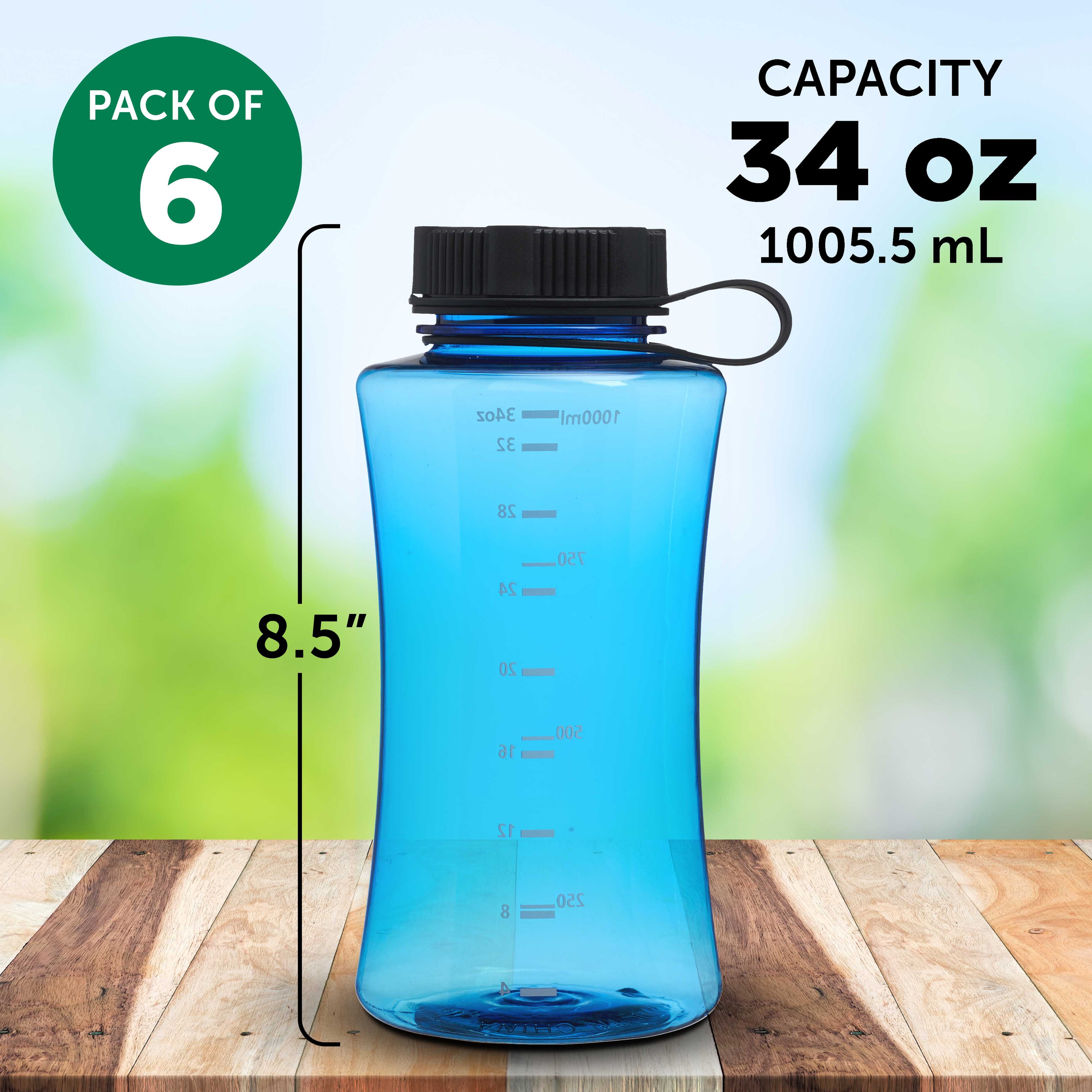 Blue 34 oz Plastic Sports Bottles Set of 6 N46324