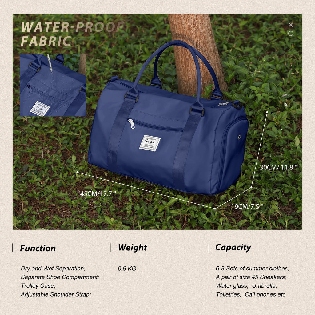 Waterproof Travel Duffel Bag with Shoes Compartment and Wet Pocket H7178