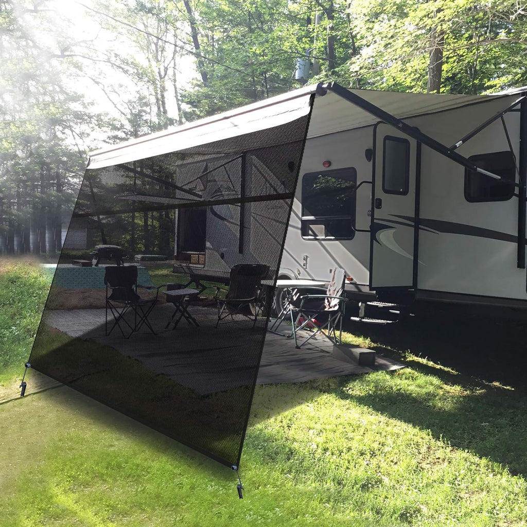 RV Awning Shade Screen with Zipper 10' x 9' Black Mesh W892433