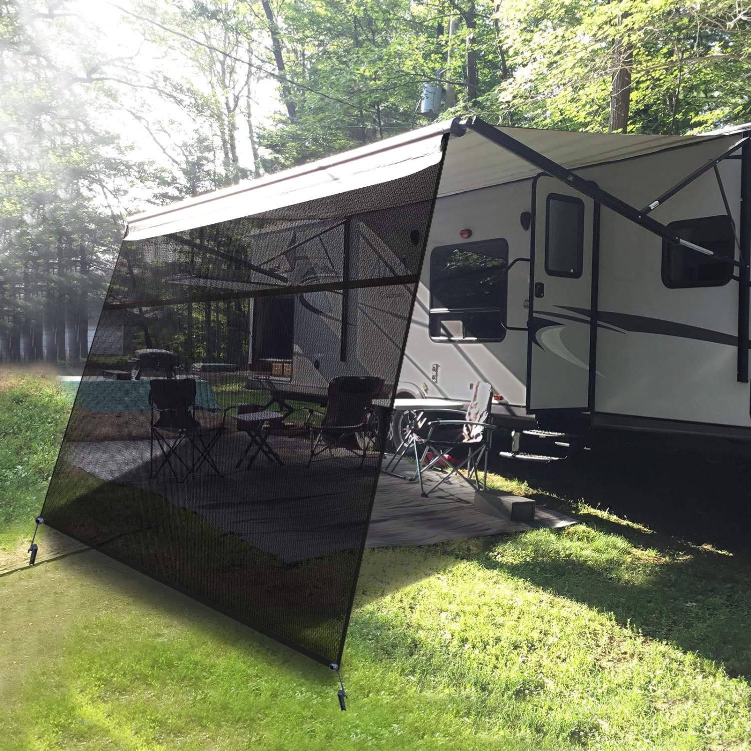 RV Awning Shade Screen with Zipper 10' x 9' Black Mesh W892433