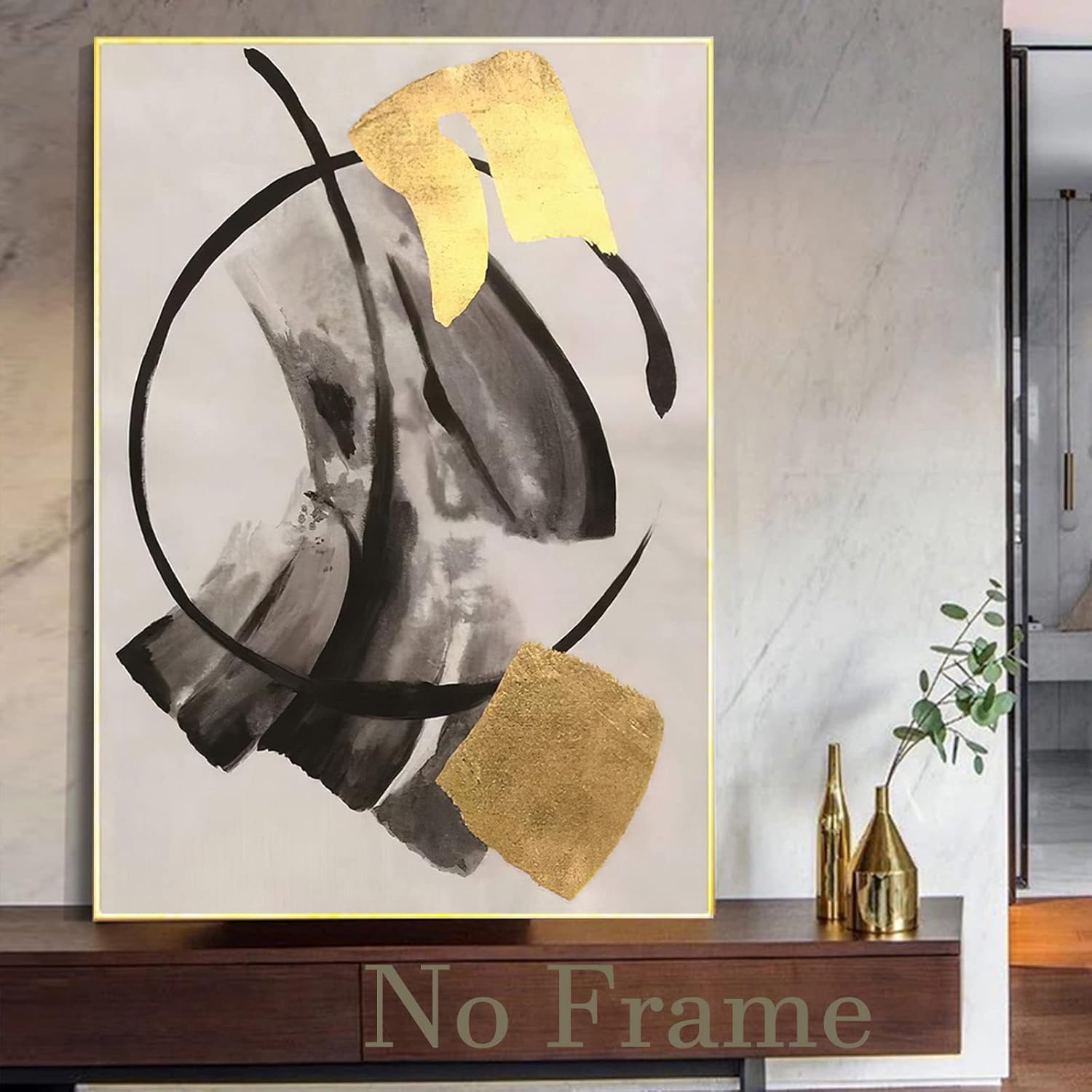 Black Gold Grey Abstract Painting Oversized Canvas Art 20x28in Unframed Pack of 2 T47316