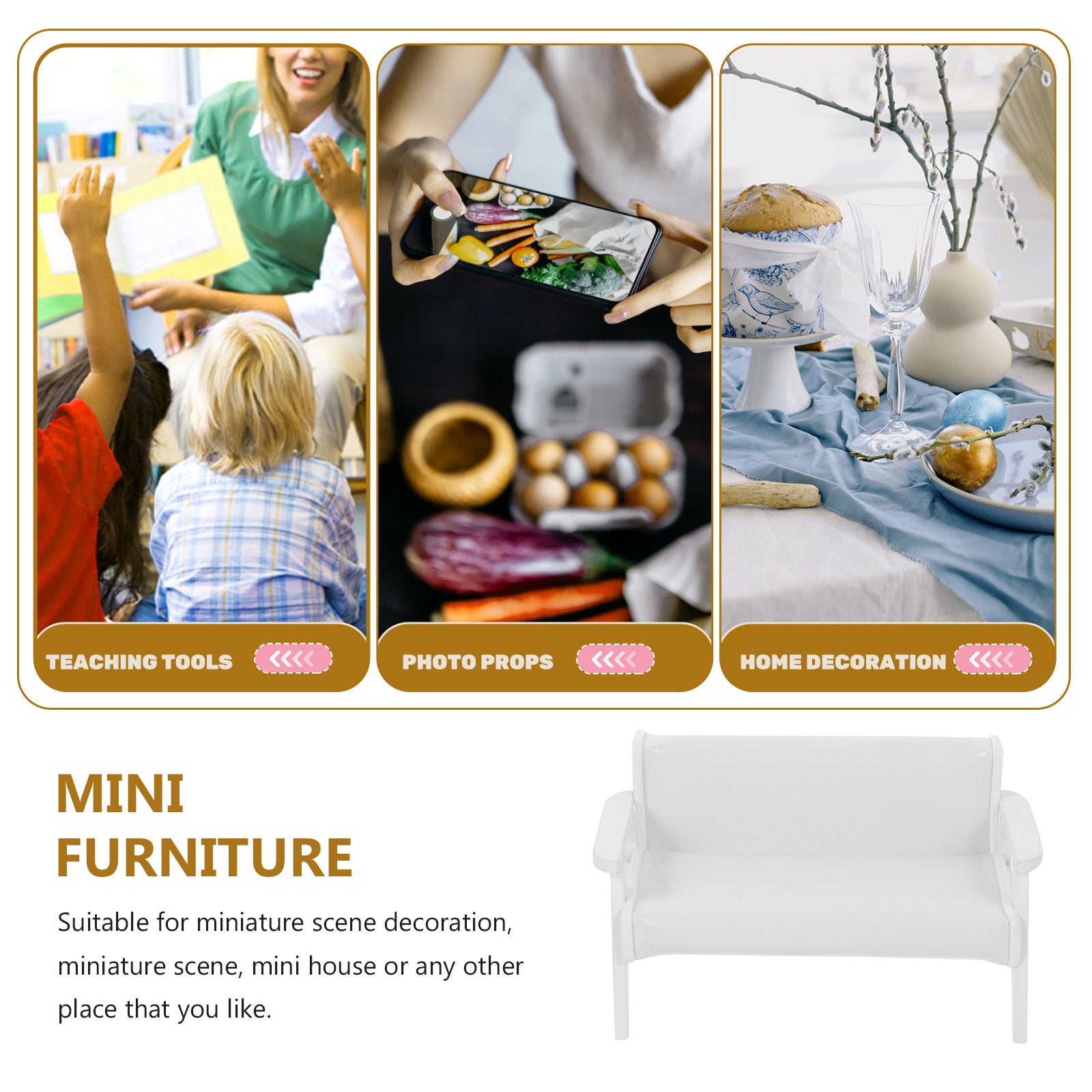 White Leather Wooden Miniature Chair House L72537