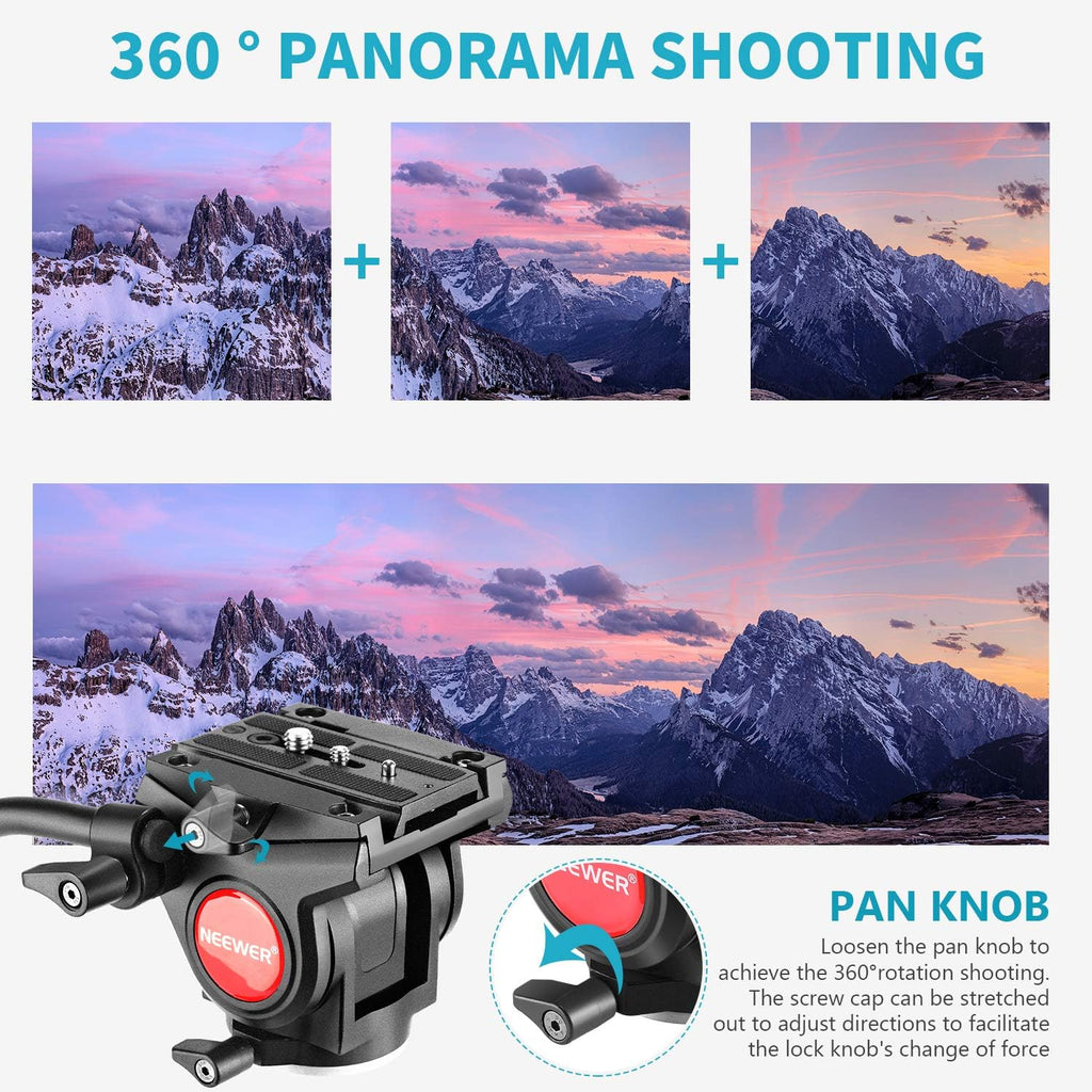 Metal Heavy Duty Video Camera Tripod Fluid Drag Pan Head with Sliding Plate, Pack of 2 I536