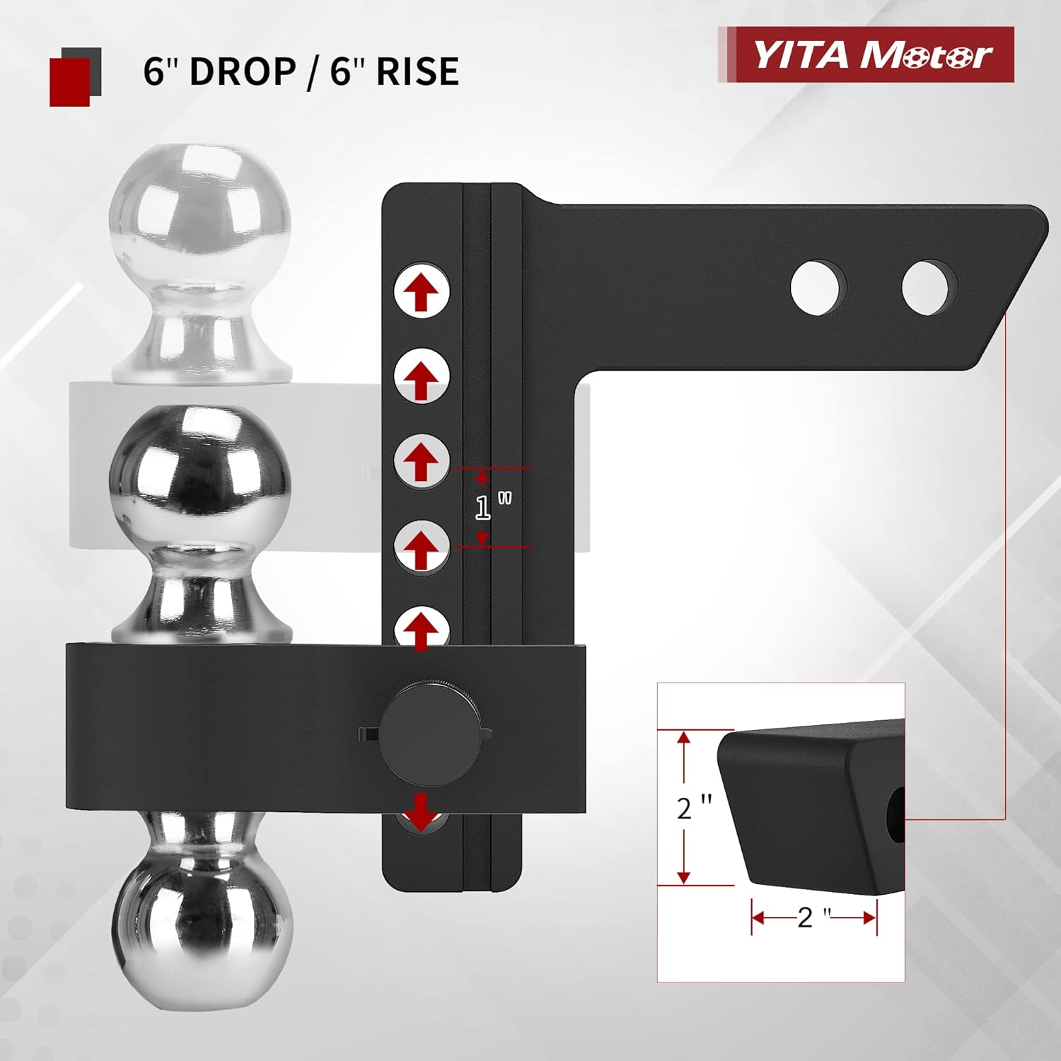 Adjustable Trailer Hitch Ball Mount, 2-Inch Receiver, 6-Inch Drop, Forged Aluminum Shank, 2-Inch and 2-5/16-Inch Combo Stainless Steel Tow Balls, Black A900303
