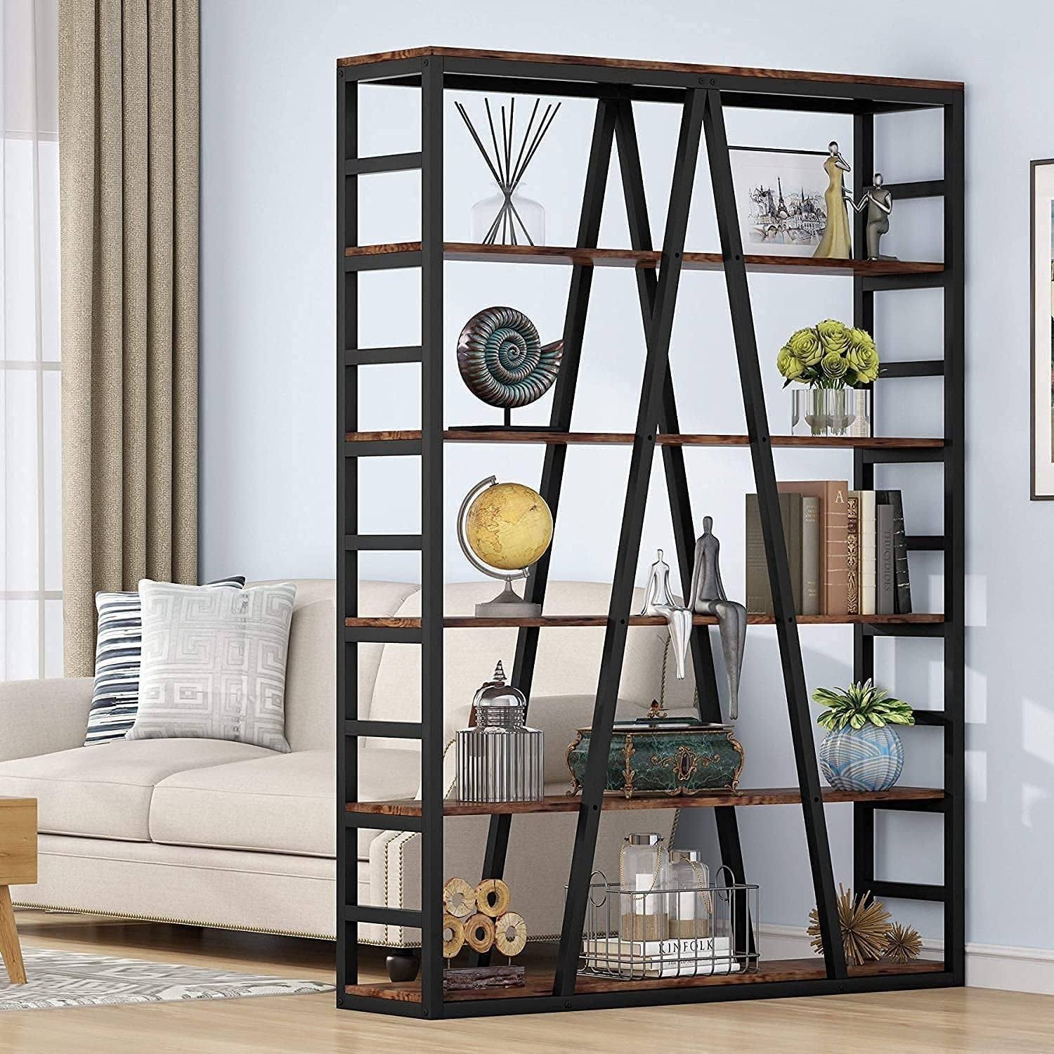 Rustic Brown 6 Tier Industrial Bookshelf R17991