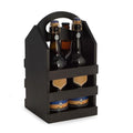 Black Solid Wood Four Bottle Caddy with Built in Handle K761