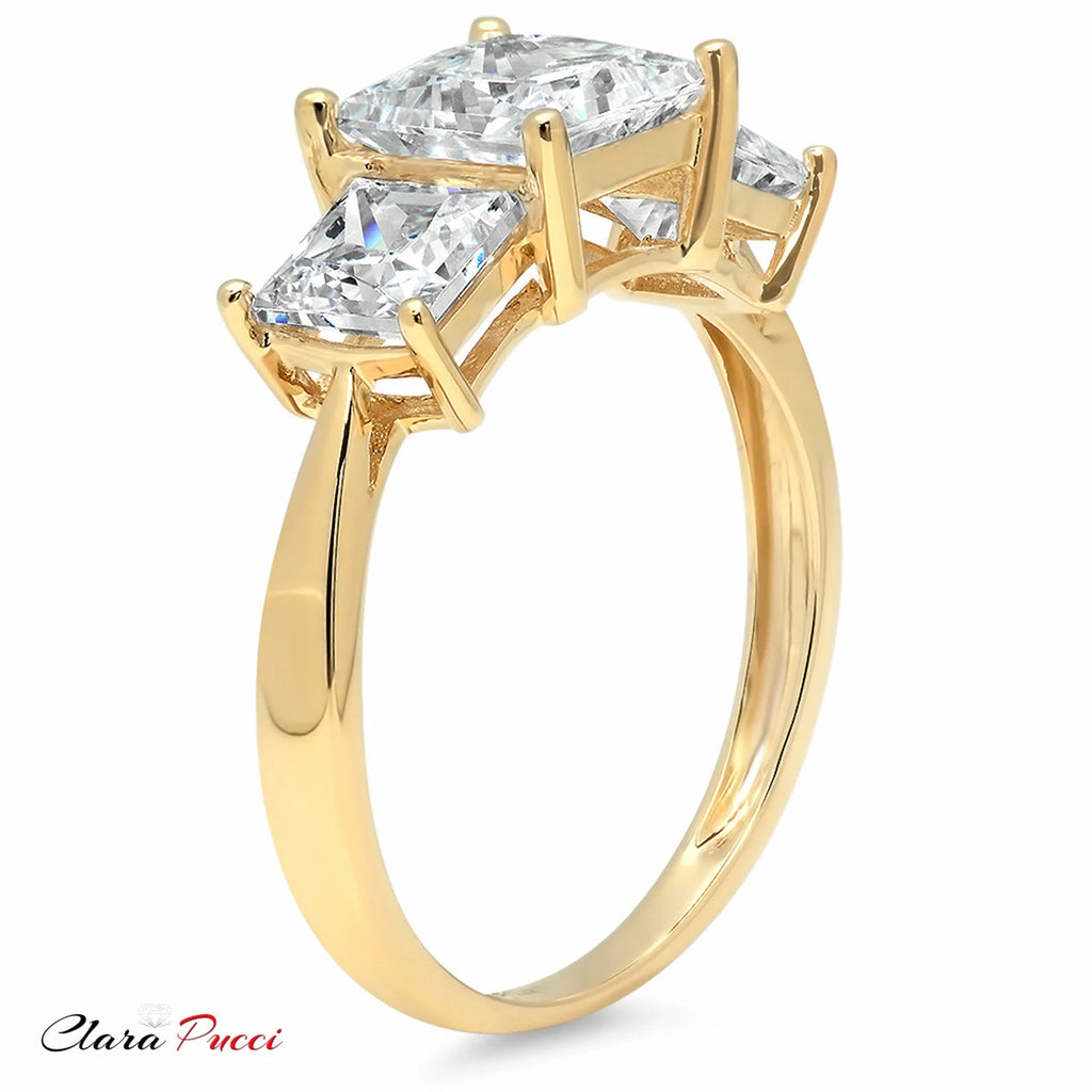14k Yellow Gold Princess Cut Moissanite 3 Stone Ring Size 6.5 U3075