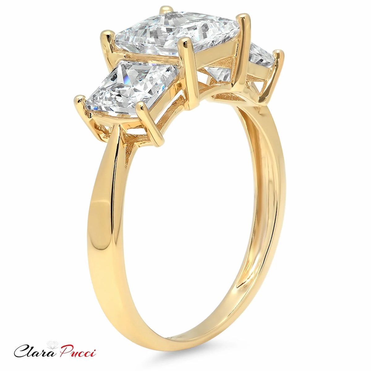 14k Yellow Gold Princess Cut Moissanite 3 Stone Ring Size 6.5 U3075