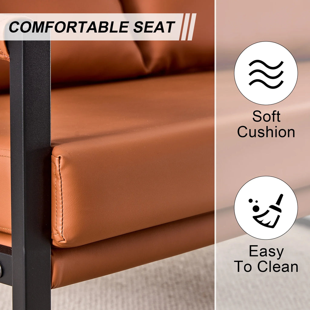 Brown PU Leather Two-Seater Sofa Chair with 2 Pillows D76740