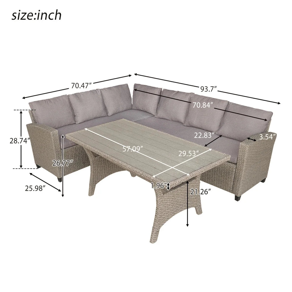 PE Rattan Wicker Sectional Sofa Set with Table W54887