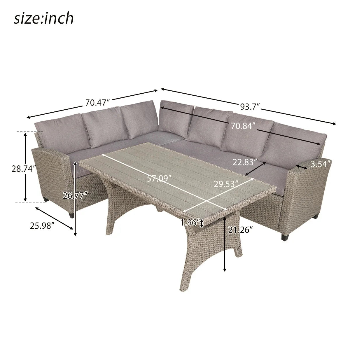 PE Rattan Wicker Sectional Sofa Set with Table W54887