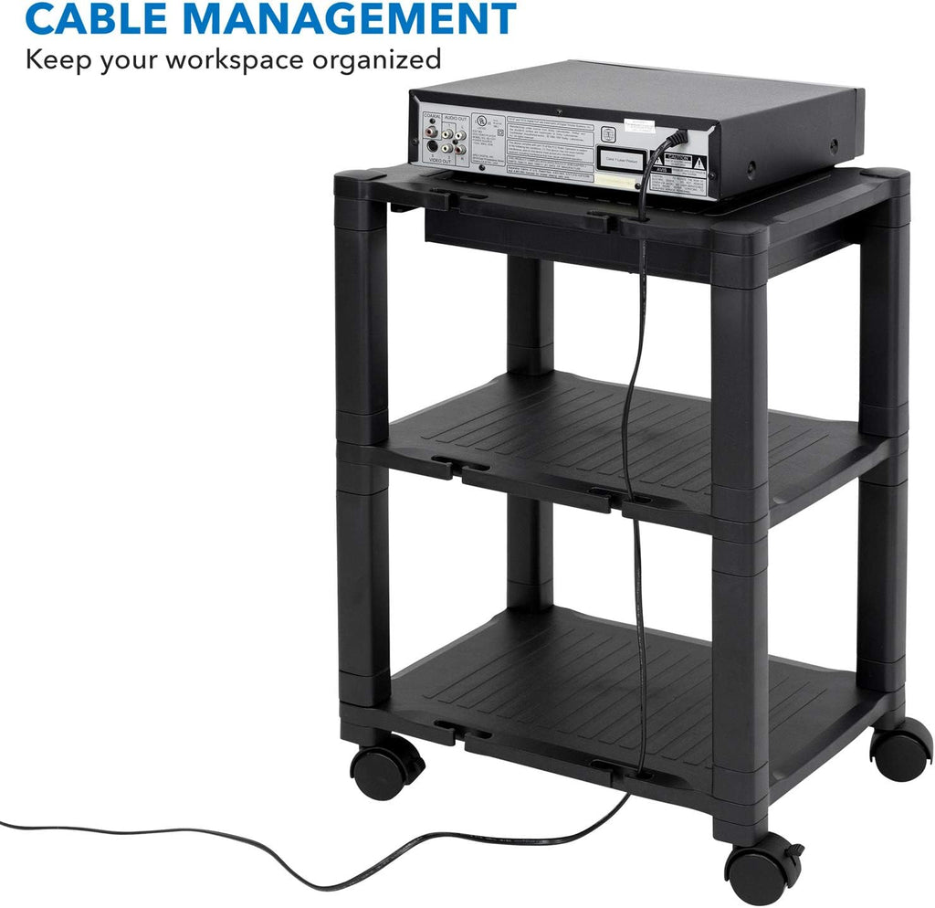 Black 3 Tier Rolling Printer Stand with Drawer D8452