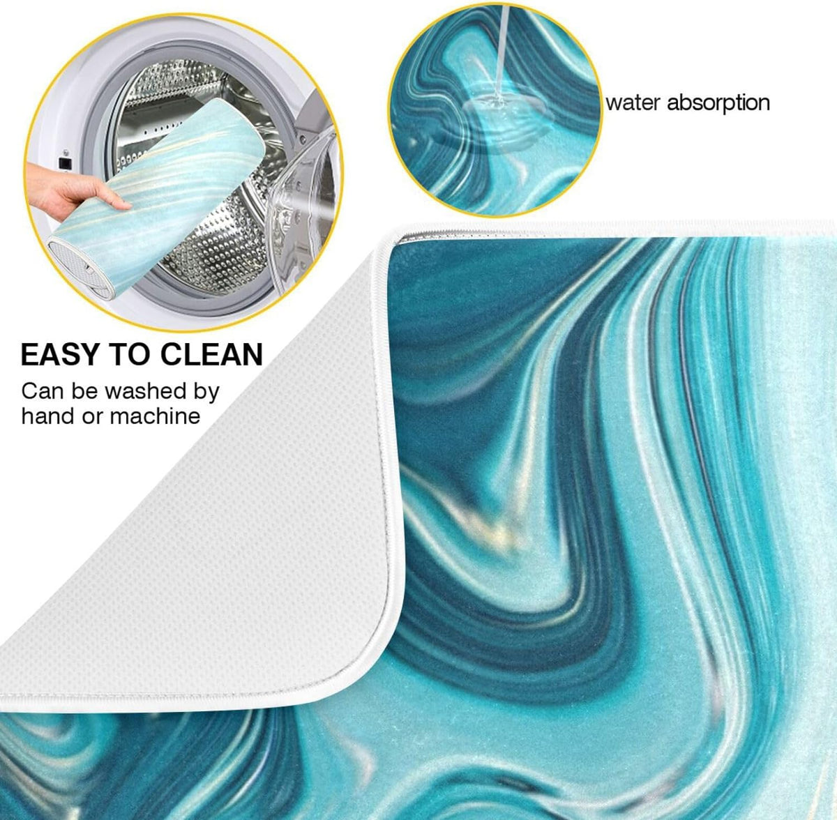 Blue Abstract Marble Dish Drying Mat, 16x18Inch D5149