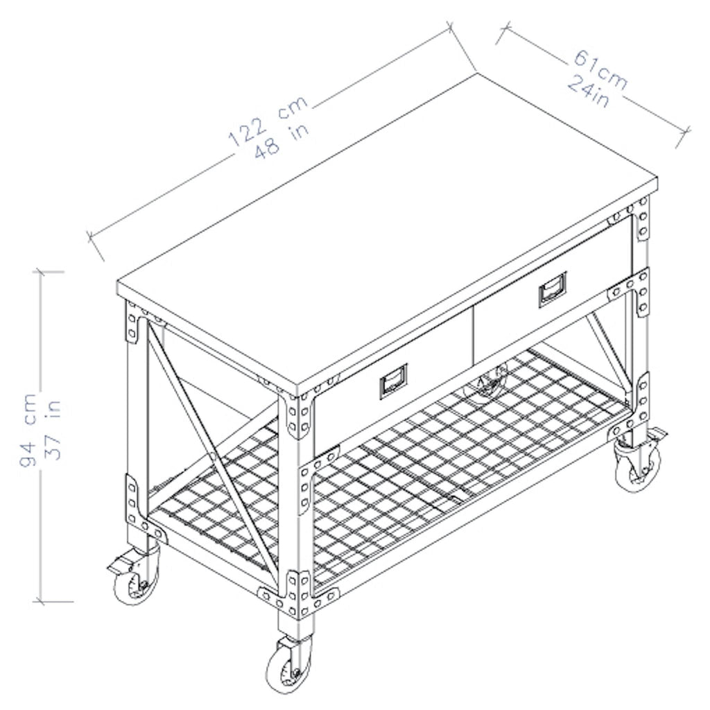 48 in x 24 in 2 Drawer Rolling Industrial Workbench with Wood Top M846966