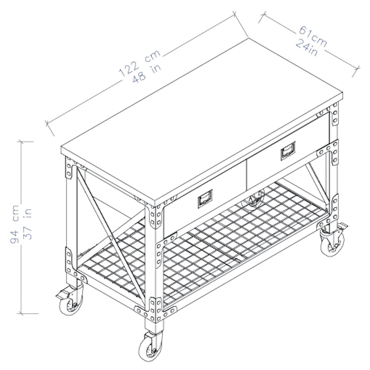 48 in x 24 in 2 Drawer Rolling Industrial Workbench with Wood Top M846966