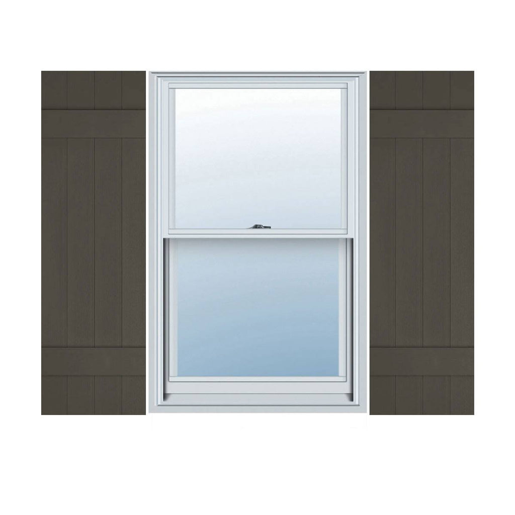 14 in. x 24 in. Vinyl Board and Batten Shutters Pair Musket Brown B765635