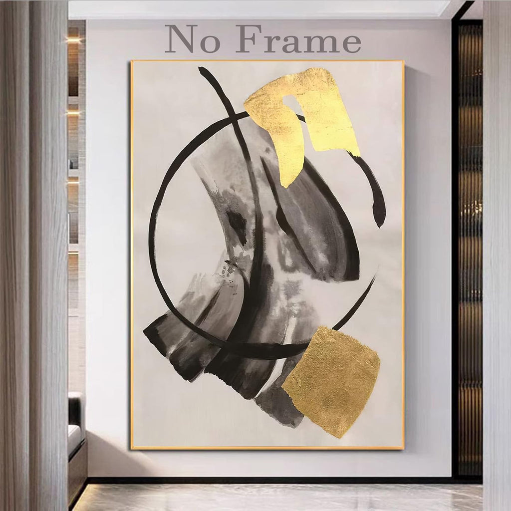 Black Gold Grey Abstract Painting Oversized Canvas Art 20x28in Unframed Pack of 2 T47316