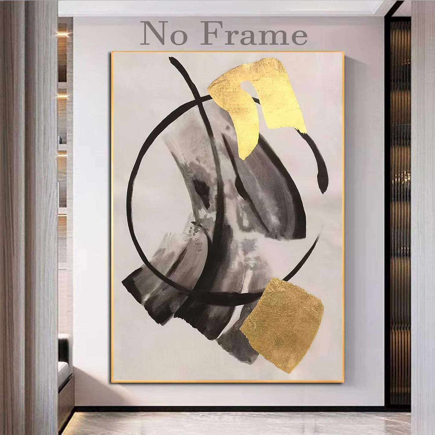 Black Gold Grey Abstract Painting Oversized Canvas Art 20x28in Unframed Pack of 2 T47316