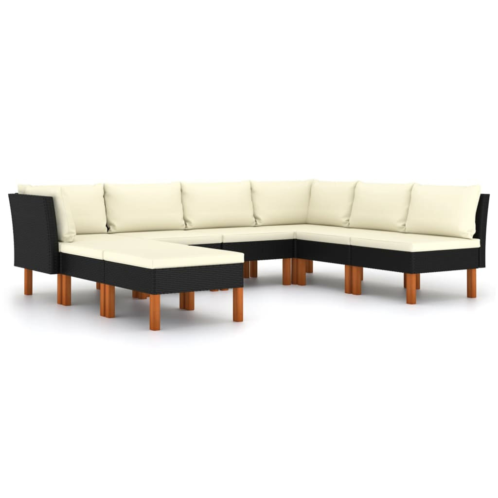 Black Poly Rattan 8 Piece Patio Set with Cushions A682