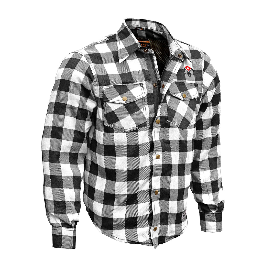 Black & White Reinforced Flannel Motorcycle Shirt D9199