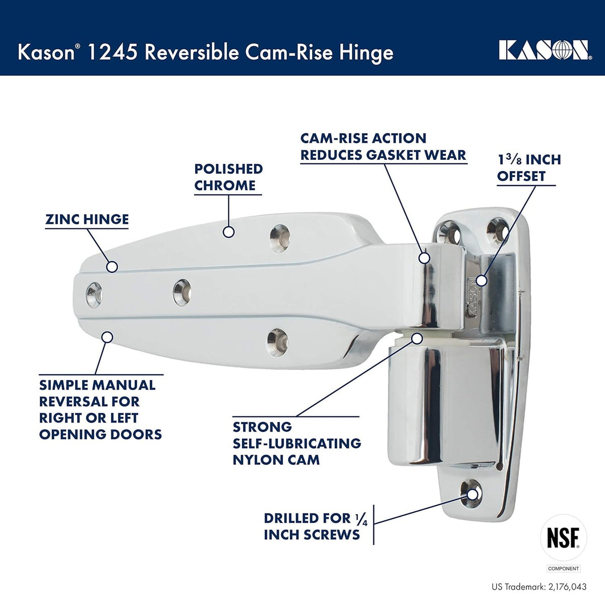 Reversible Cam-Rise Hinge, 1 to 3/8 Inch Offset F155061