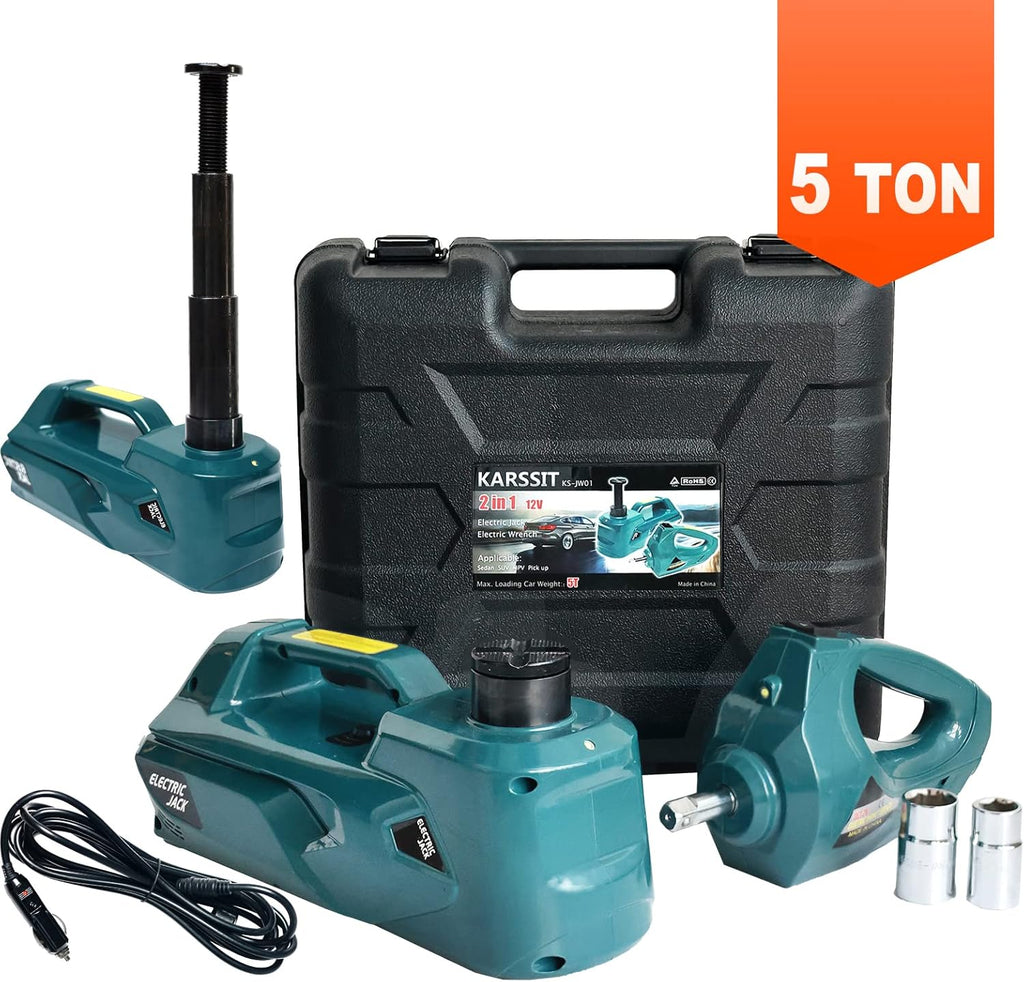 Electric Car Jack 5 ton 12V Hydraulic with Impact Wrench Portable 2 in 1 kit T298