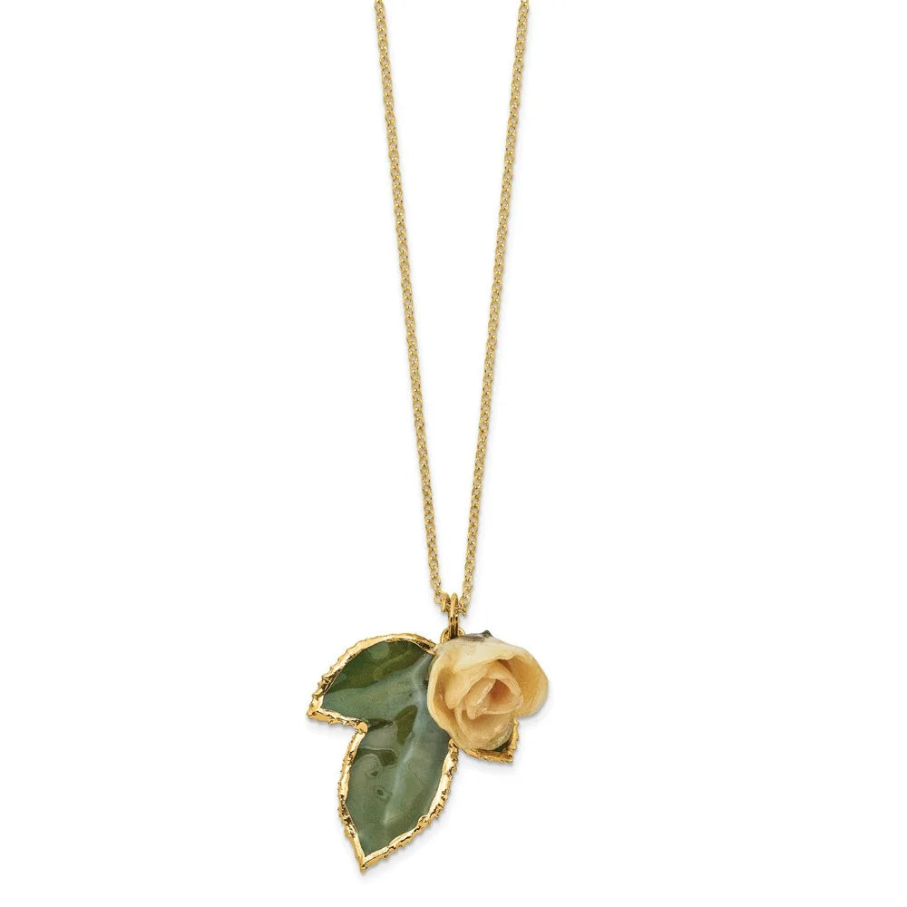 24K Gold-trim Lacquer Dipped Leaf 20 inch Necklace Y516192